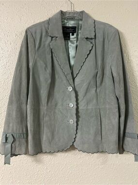 Jerry Lewis Light mint green Suede Scallop-Trim Blazer